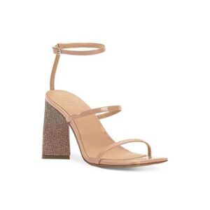 INC Womens Beige Embellished Bixa Square Toe Block Heel Heeled Sandal 10 M